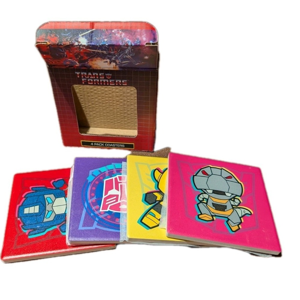 Transformers Drink Coaster Set 4pc Retro Cartoon Style Gift New in Box